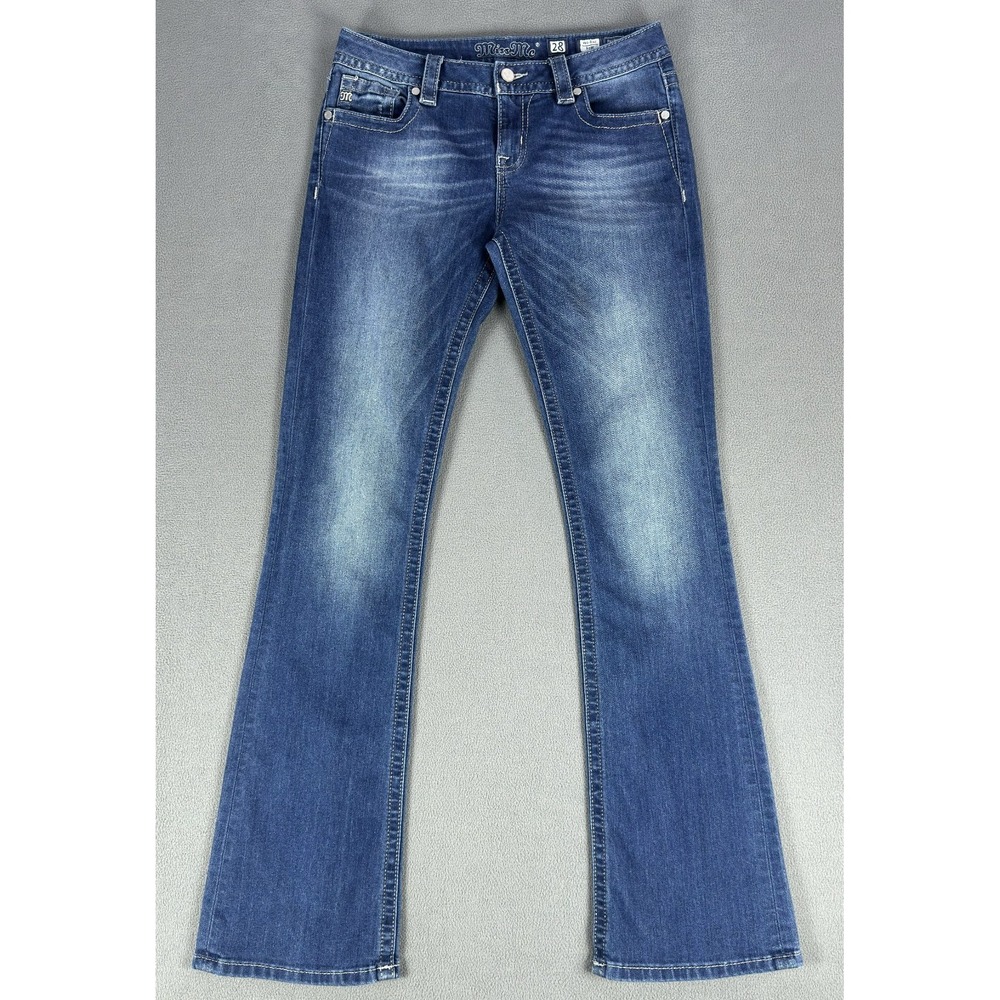 Miss Me Jeans Womens 28 Blue Mid Rise Boot Distressed Whiskered Y2K Cowgirl - Picture 3 of 12